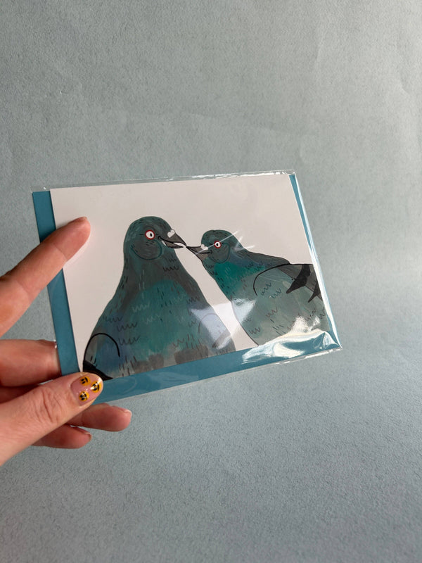 Fernandes Makes - Pigeon Couple goals, Bird Illustration, A6 Greeting Card