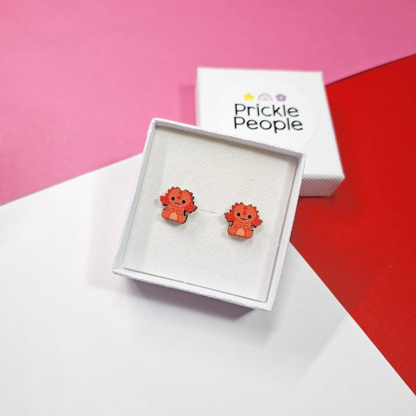 Prickle People - Cute Dragon Stud Earrings - Kawaii Eco Wood Welsh Gift