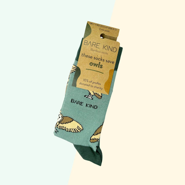 Bare Kind Socks - Barn Owl Socks | Bamboo Socks | Green Socks | Farm Socks