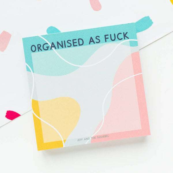 Jeff and the Squirrel - Organised As Fuck Memo Pad Block | Colourful Stationery