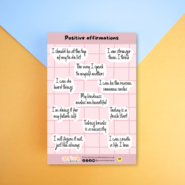 Sunshine Lane - Black and and white positive affirmations sticker sheet