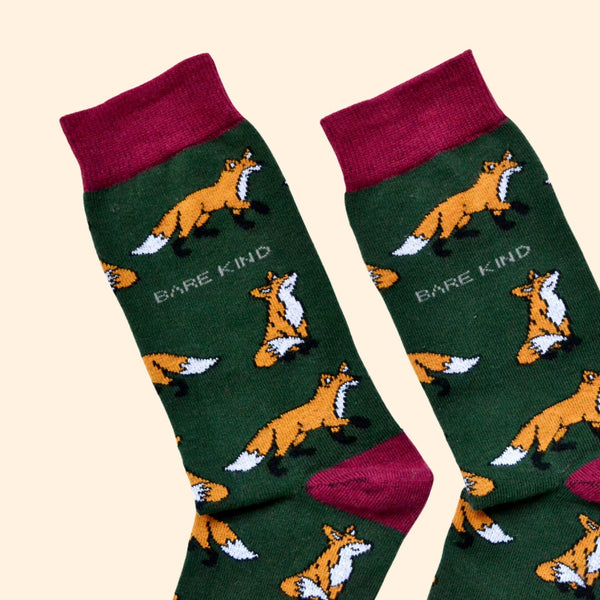 Bare Kind Socks - Fox Socks | Bamboo Socks | Green Socks | Cheeky Socks