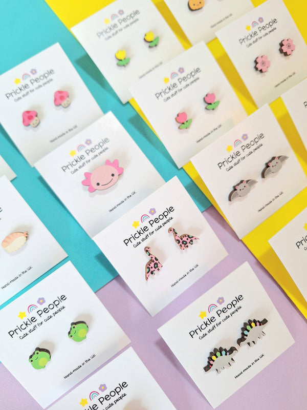 Prickle People - Dinosaur Rainbow Pin Brooch - Eco-Friendly Wood - Fun Gift