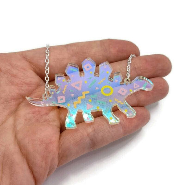 Prickle People - Iridescent Memphis pattern Dinosaur Necklace