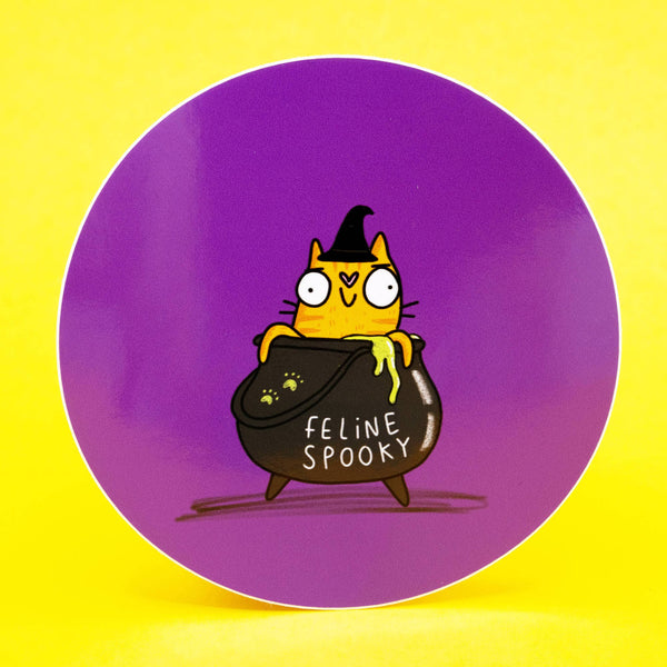 Katie Abey - Feline Spooky Cauldron Cat Vinyl Sticker