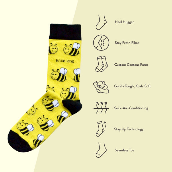 Bare Kind Socks - Bee Socks | Bamboo Socks | Yellow Socks | Meadow Socks