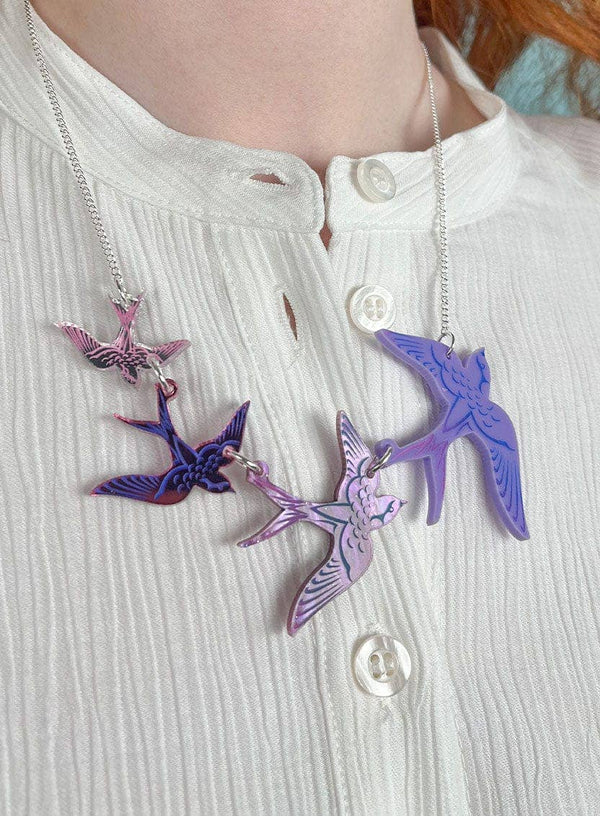 Tatty Devine - Swoop of Swallows Necklace - Purple