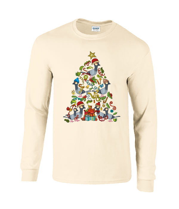 Christmas Tree Pigeons Long Sleeve Adults unisex T-shirt