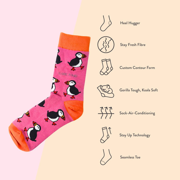 Bare Kind Socks - Puffin Socks | Bamboo Socks | Pink Socks | Atlantic Socks