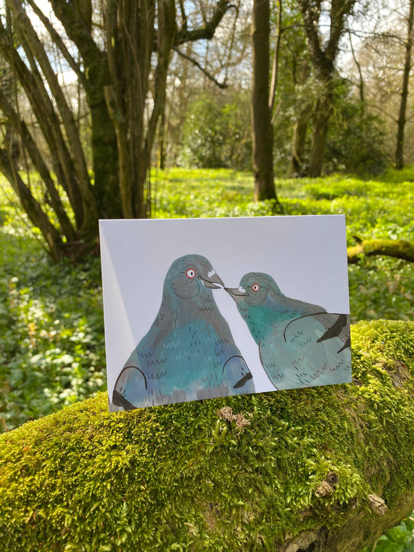 Fernandes Makes - Pigeon Couple goals, Bird Illustration, A6 Greeting Card