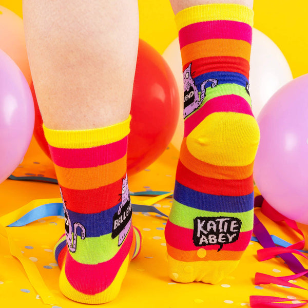 Katie Abey - Purple Cat Rainbow Sweary Cat Socks