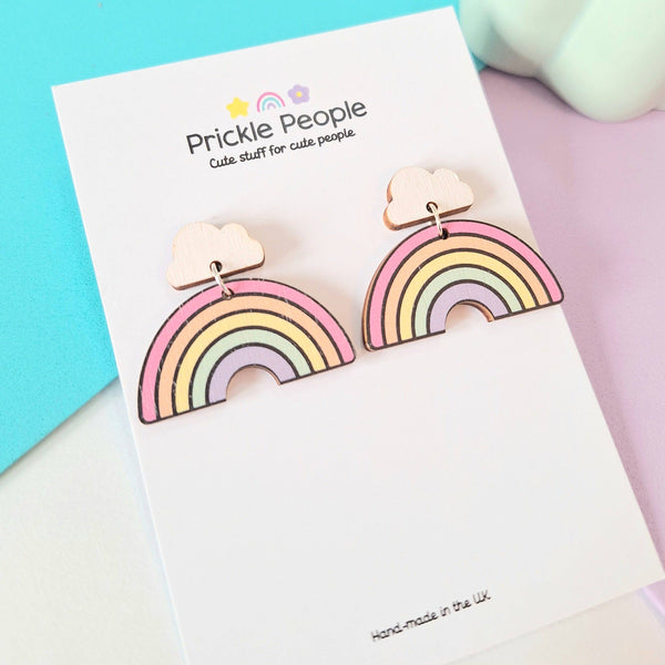 Prickle People - Rainbow Statement Earrings Pink and Blue