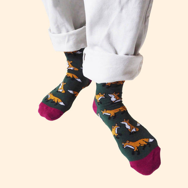 Bare Kind Socks - Fox Socks | Bamboo Socks | Green Socks | Cheeky Socks