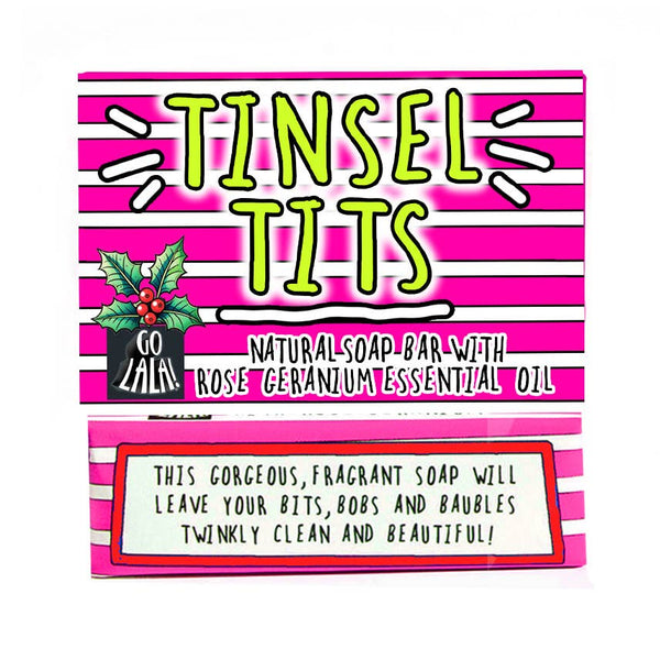 Go La La - Tinsel Tits Christmas Soap Rose Geranium Funny Gift
