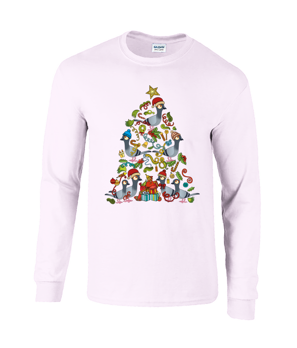 Christmas Tree Pigeons Long Sleeve Adults unisex T-shirt