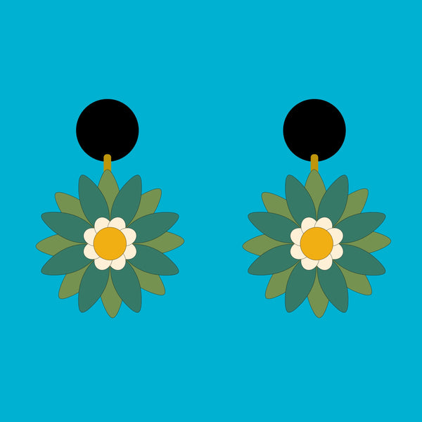 Hey There Munchquin - Bold green retro flower lightweight laser cut statement earrings