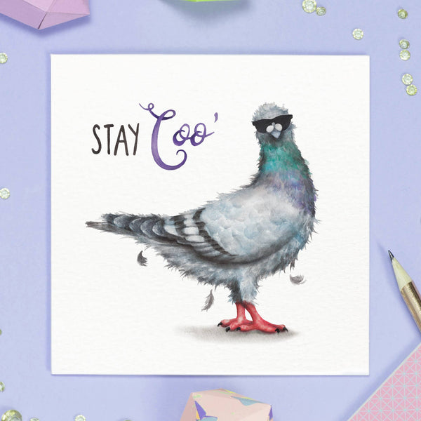 Citrus Bunn - Stay Coo - Funny Pigeon Pun Greetings Card