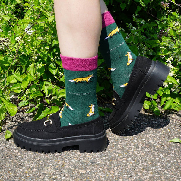 Bare Kind Socks - Fox Socks | Bamboo Socks | Green Socks | Cheeky Socks