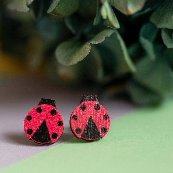 Hey There Munchquin - Ladybird - Eco friendly wooden stud earrings