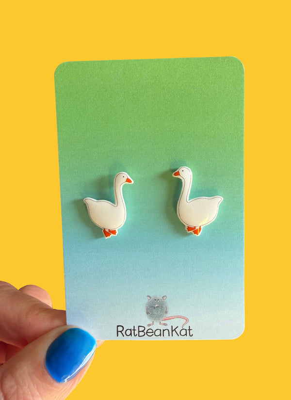 RatBeanKat - Silly Little Goose bird earrings