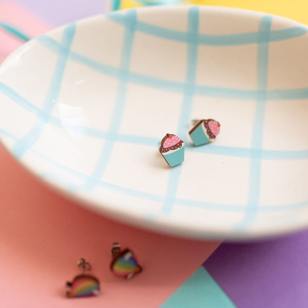 Hey There Munchquin - Cupcakes - Eco friendly wooden stud earrings