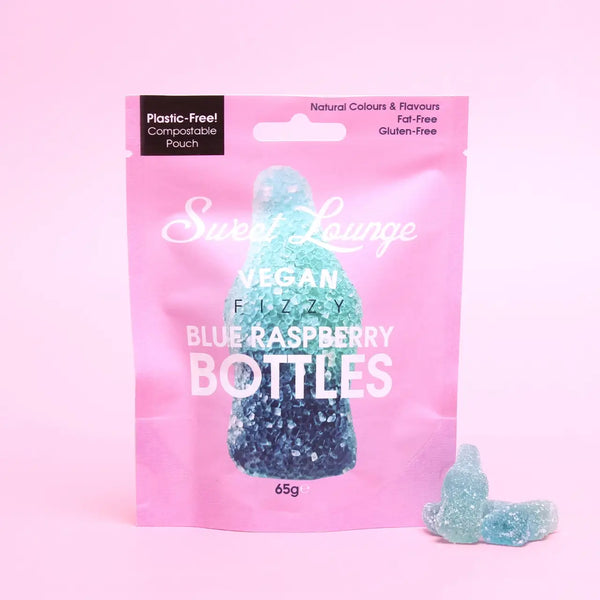 Sweet Lounge - Vegan Fizzy Blue Raspberry Bottles (Plastic-free) 65g