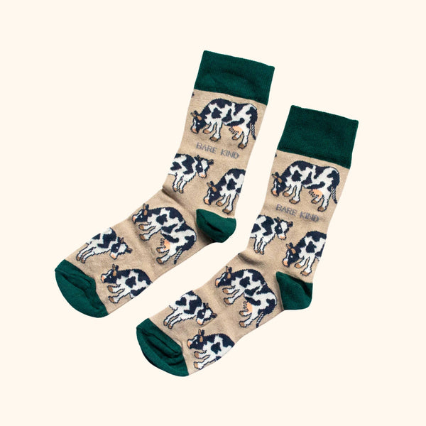 Bare Kind Socks - Cow Socks | Bamboo Socks | Beige Socks | Farm Socks