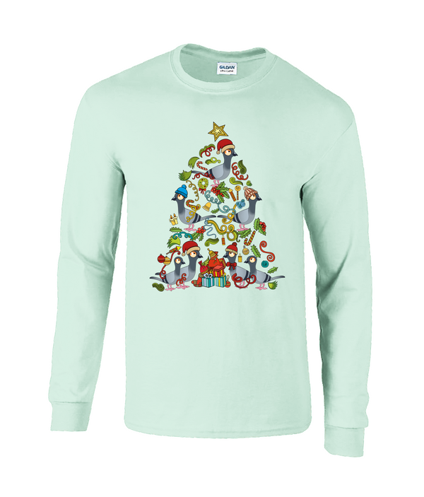 Christmas Tree Pigeons Long Sleeve Adults unisex T-shirt