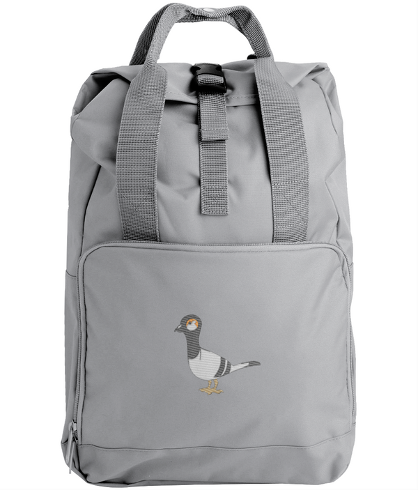 Embroidered Twin Handle Roll-Top Backpack rock pigeon