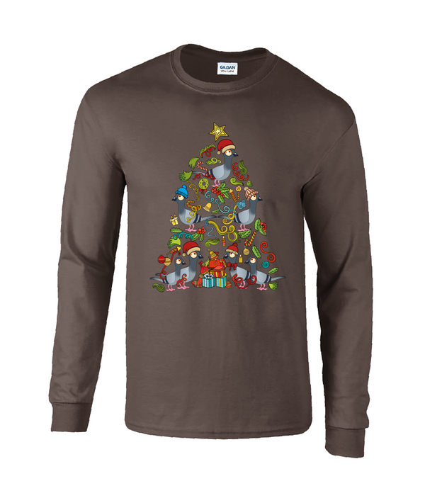 Christmas Tree Pigeons Long Sleeve Adults unisex T-shirt