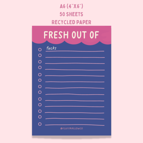 Fluffmallow - A6 fresh out of funny grocery checklist notepad (4"x6")