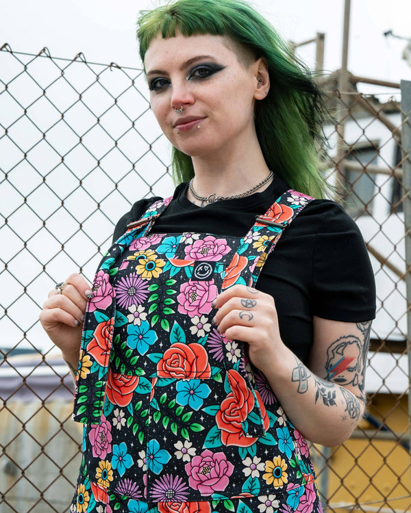 Rebel Romance - Rebel Romance Tattoo Floral Stretch Dungarees 