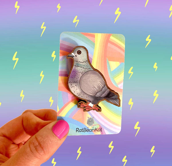 RatBeanKat - Wooden pigeon badge