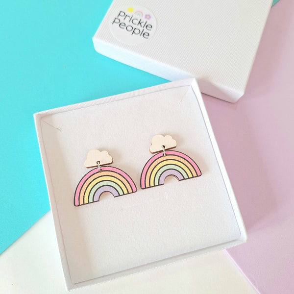 Prickle People - Rainbow Statement Earrings Pink and Blue