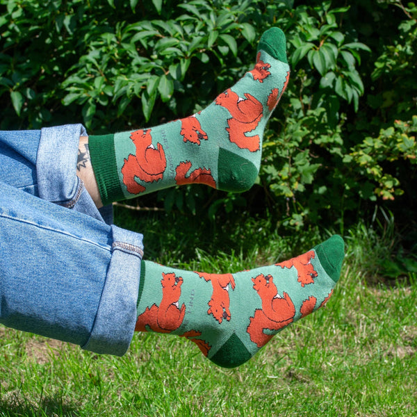 Bare Kind Socks - Red Squirrel Socks | Bamboo Socks | Light Green Socks