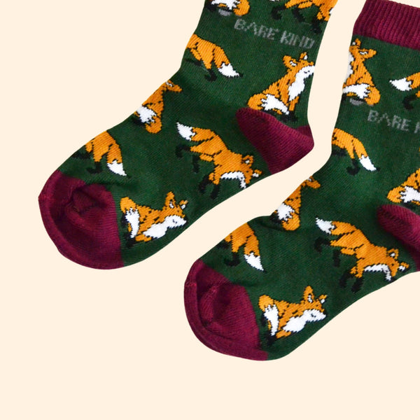 Bare Kind Socks - Fox Socks | Child Bamboo Socks | Green Socks | Cheeky Socks
