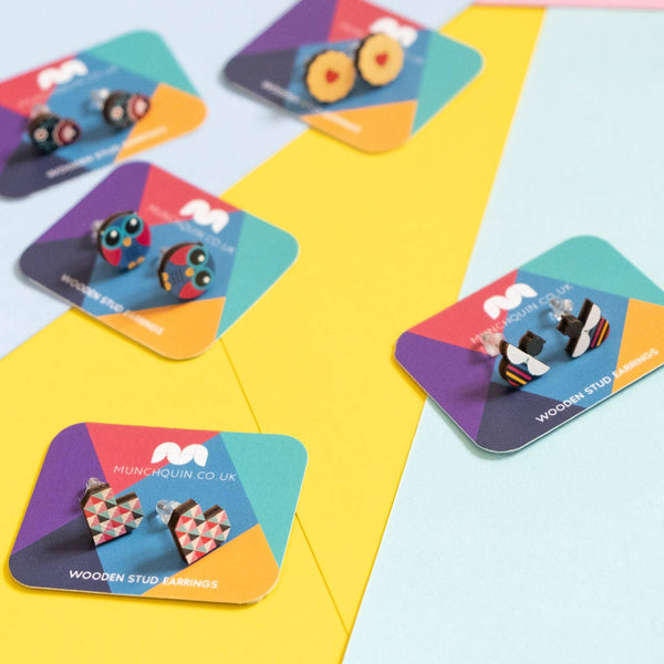 Hey There Munchquin - Bob the Bee - Eco friendly wooden stud earrings