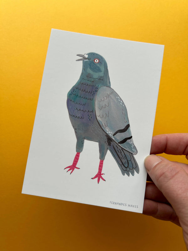 Fernandes Makes - Happy Standing Pigeon Postcard