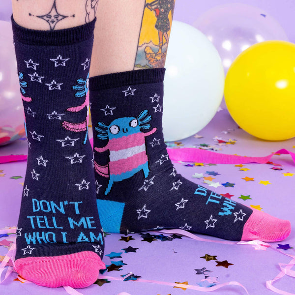 Katie Abey - Don't Tell Me Who I am Axolotl Trans Pride Socks