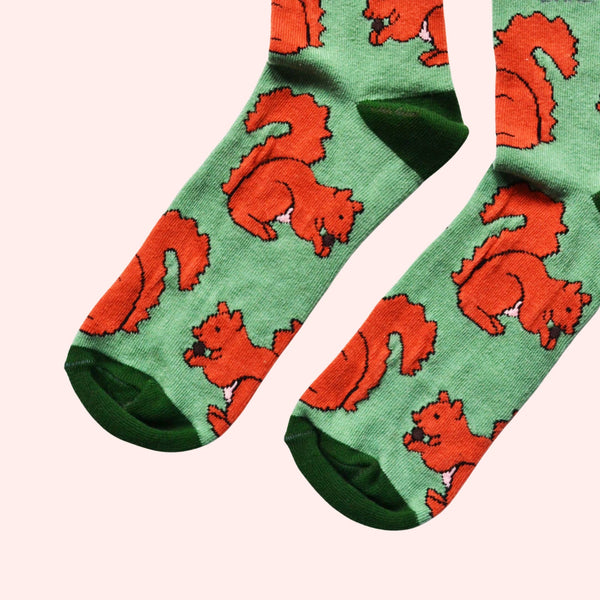 Bare Kind Socks - Red Squirrel Socks | Bamboo Socks | Light Green Socks