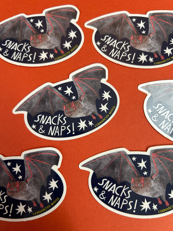 Fernandes Makes - Snacks & Naps Bat Vinyl Sticker