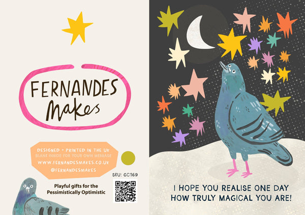 Fernandes Makes - Truly Magical Pigeon + Stars greetings card