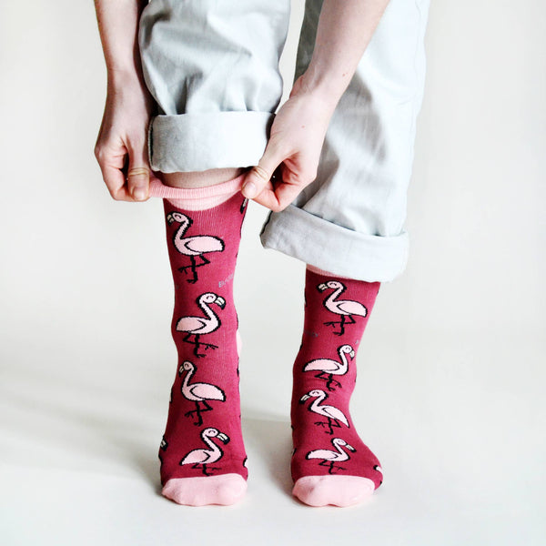 Bare Kind Socks - Flamingo Socks | Bamboo Socks | Red Socks | Africa Socks: UK Adult 4-7 / Single Pair / Flamingos