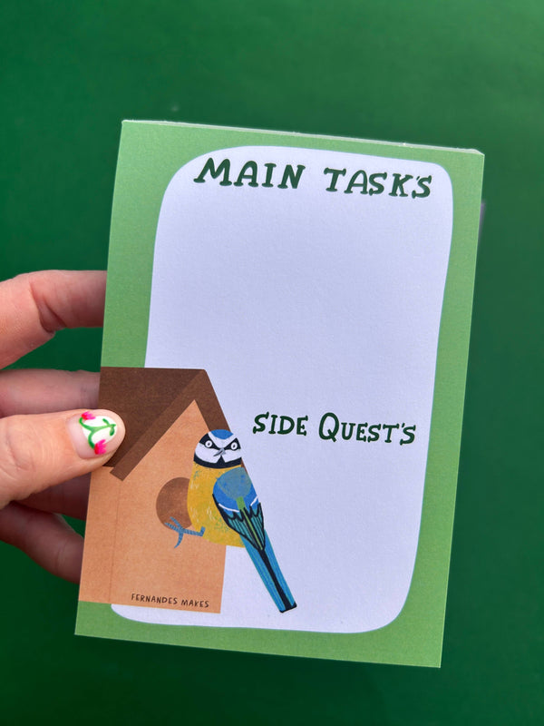 Fernandes Makes - Blue Tit Main Tasks + Side Quests A6 Jotter / Notepad / Pad