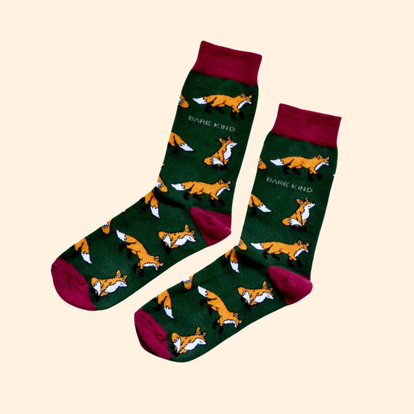 Bare Kind Socks - Fox Socks | Bamboo Socks | Green Socks | Cheeky Socks