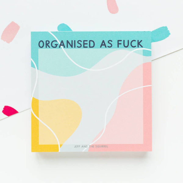 Jeff and the Squirrel - Organised As Fuck Memo Pad Block | Colourful Stationery