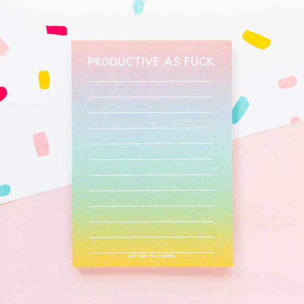 Jeff and the Squirrel - Productive As Fuck Rainbow A6 Notepad | Recycled Stationery