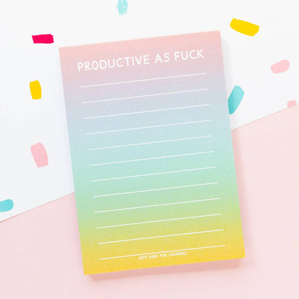 Jeff and the Squirrel - Productive As Fuck Rainbow A6 Notepad | Recycled Stationery
