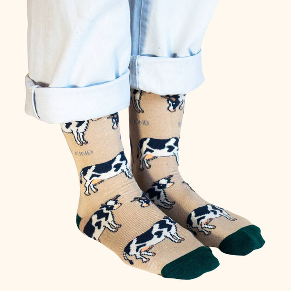 Bare Kind Socks - Cow Socks | Bamboo Socks | Beige Socks | Farm Socks