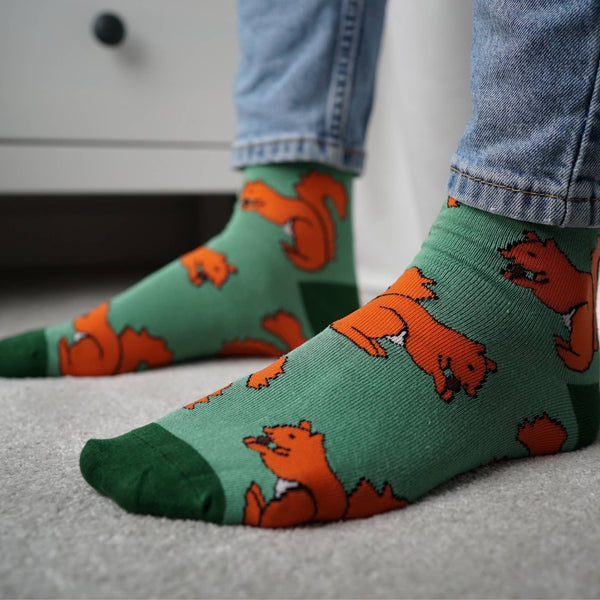 Bare Kind Socks - Red Squirrel Socks | Bamboo Socks | Light Green Socks
